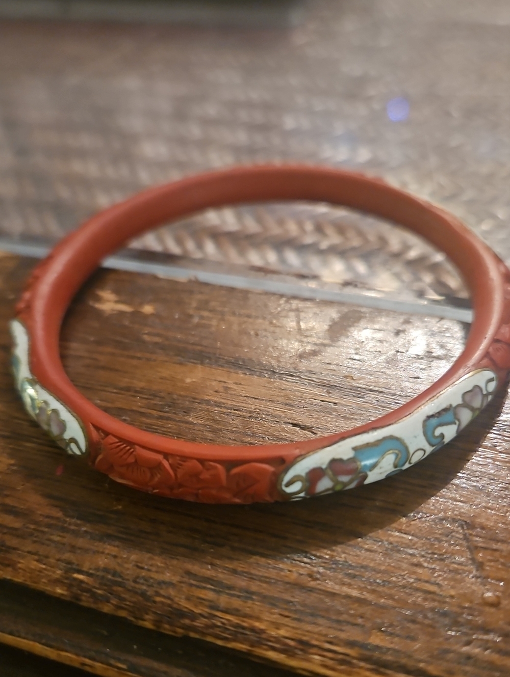 Cinnabar And Cloisinne Inlay Bracelet